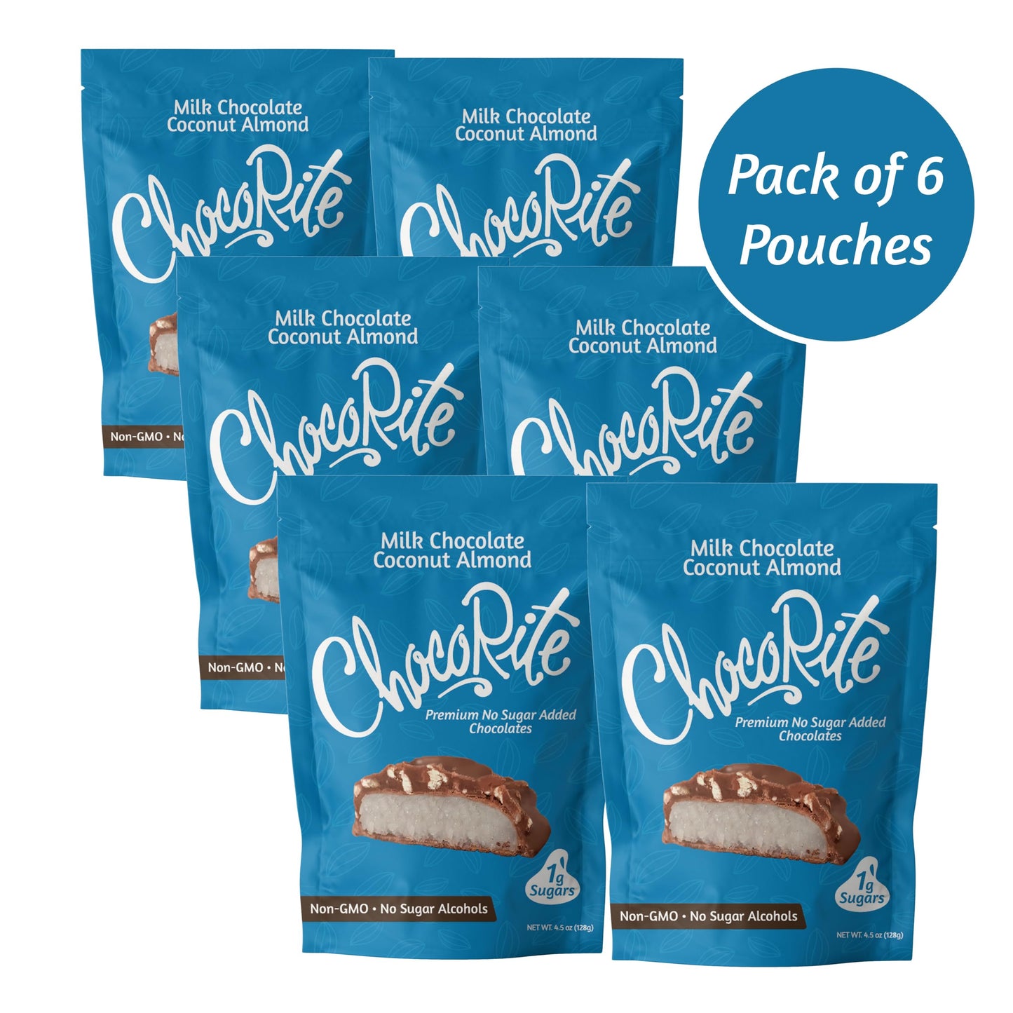 ChocoRite Milk Chocolate Coconut Almond | No Added Sugar | Gluten Free, Soy Free, Non-GMO | No Sugar Alcohols | Pack of 6 Pouches