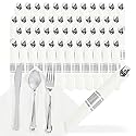 Spec101 Silver Plastic Silverware Sets for Parties Set of 300 - Pre Rolled Disposable Cutlery Individually Wrapped Plastic Utensils Set with Napkins