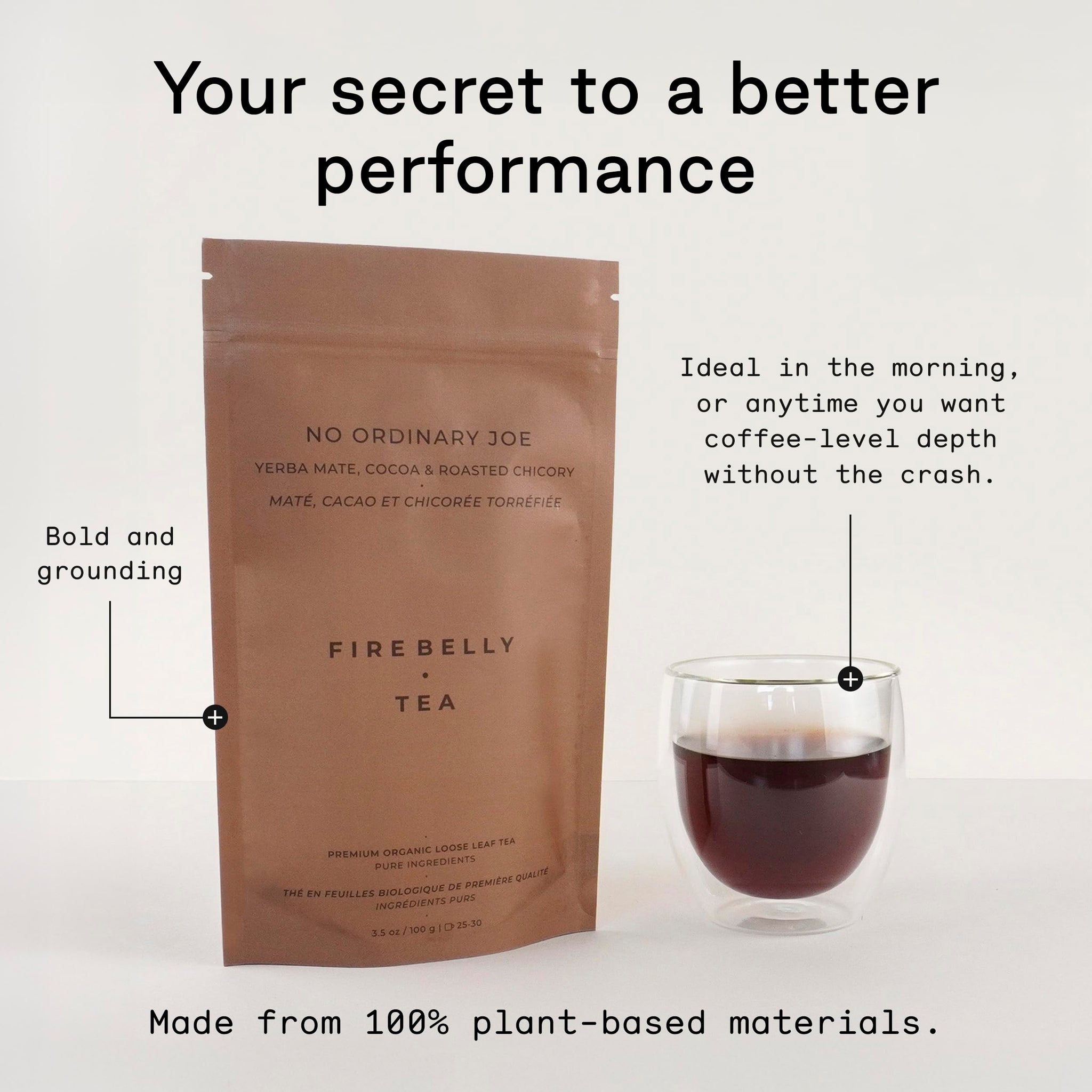 Firebelly Tea No Ordinary Joe Organic Yerba Mate Loose Leaf Tea with Cocoa and Roasted Chicory, Coffee Alternative Herbal Tea, Smooth Energy, Bold