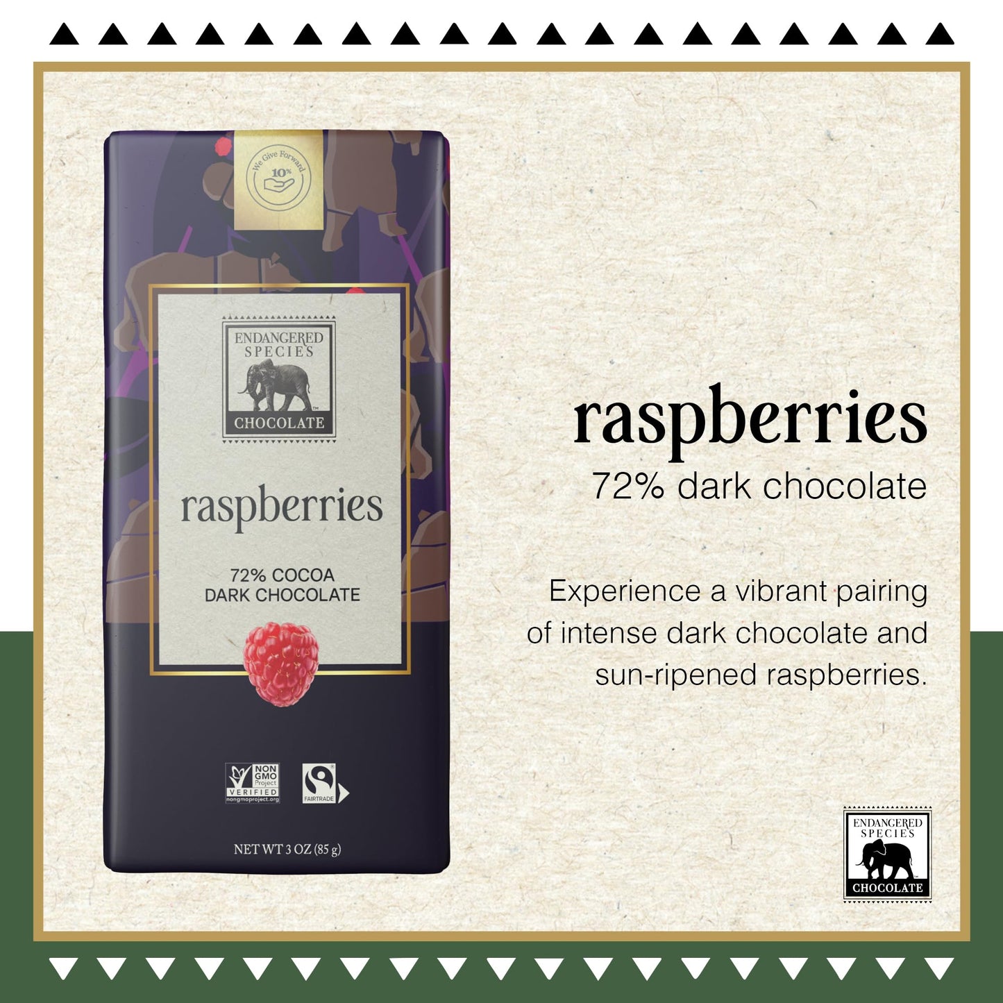 Endangered Species Chocolate Bar Grizzly Dark Raspberry, 3 oz