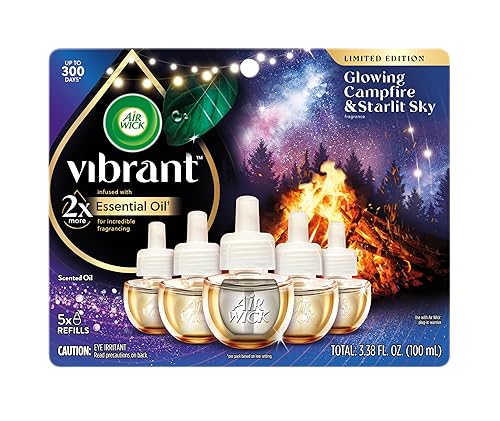 Air Wick Plug In Vibrant Scented Oils Refills, Campfire & Starlit Sky, 5 ct