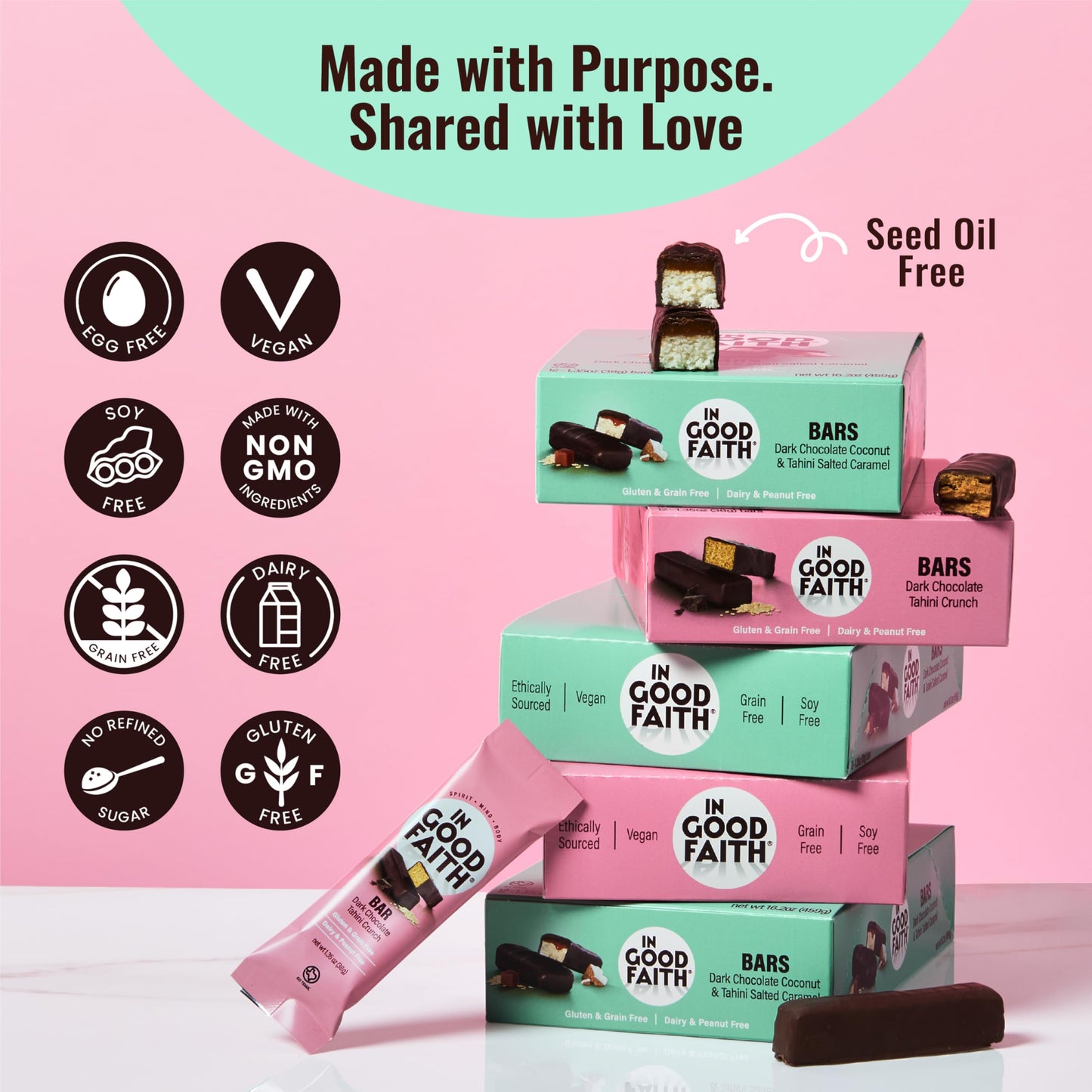 In Good Faith Dark Chocolate Coconut & Salted Caramel Bars, Healthy, Gluten Free, Vegan, Dairy Free Chocolate Bars (12 pack)