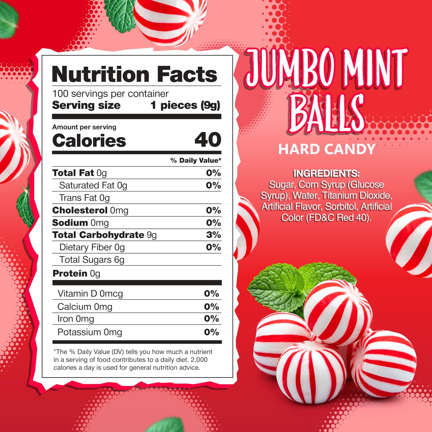 Jumbo Mint Balls 2-Pound Bag | Hard Candy with Classic Peppermint Flavor | Old Fashioned Candy for Holiday Buffets and Office Bowls | Individually