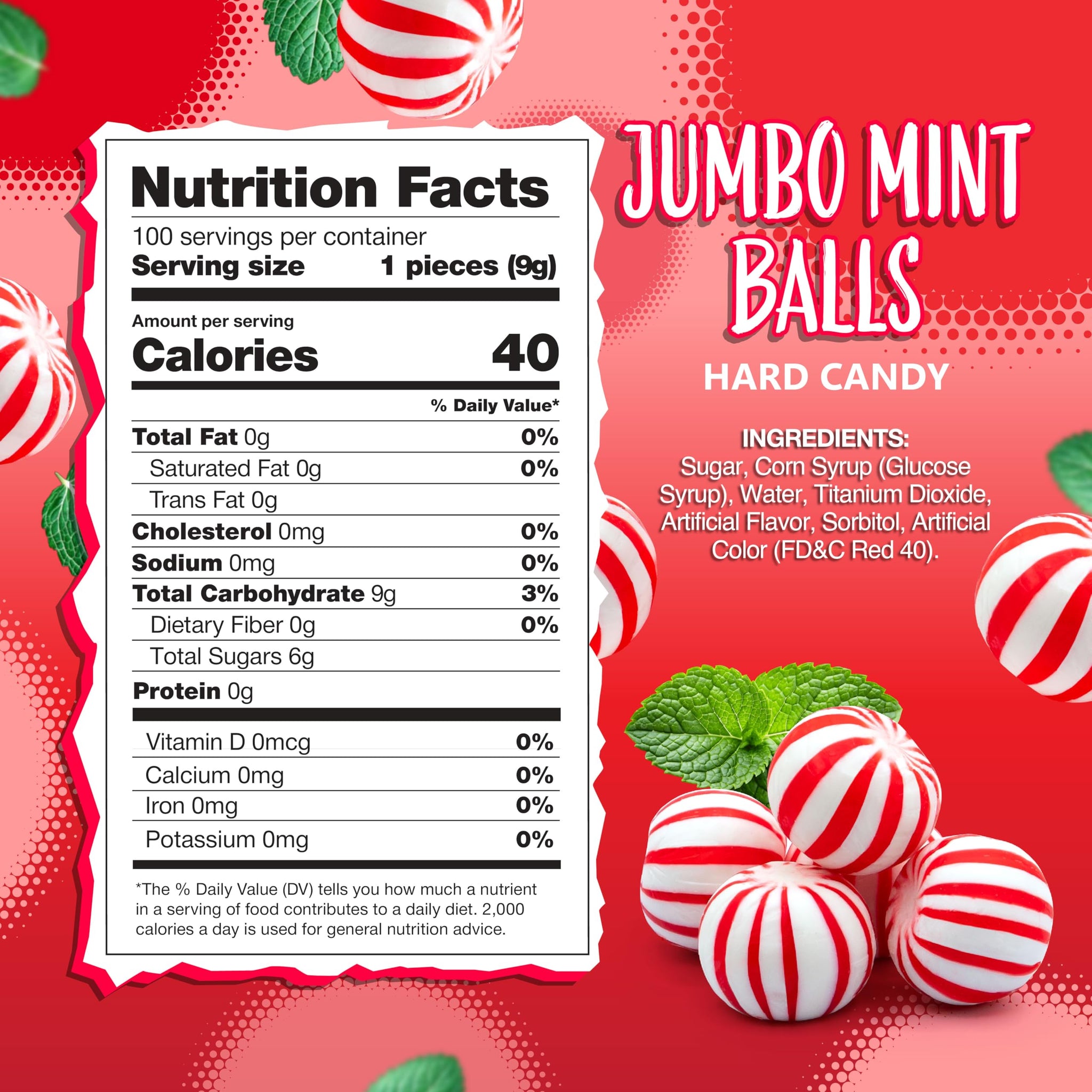 Jumbo Mint Balls 2-Pound Bag | Hard Candy with Classic Peppermint Flavor | Old Fashioned Candy for Holiday Buffets and Office Bowls | Individually
