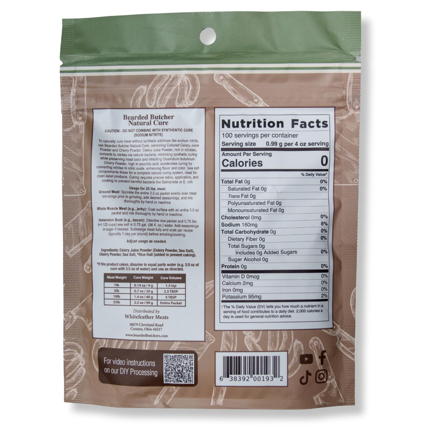 Bearded Butchers Natural Cure, 3.5 oz Pack of 3 - Celery Juice Powder & Cherry Powder for 75 lbs Meat (25lbs per pack) - Natural Curing Alternative