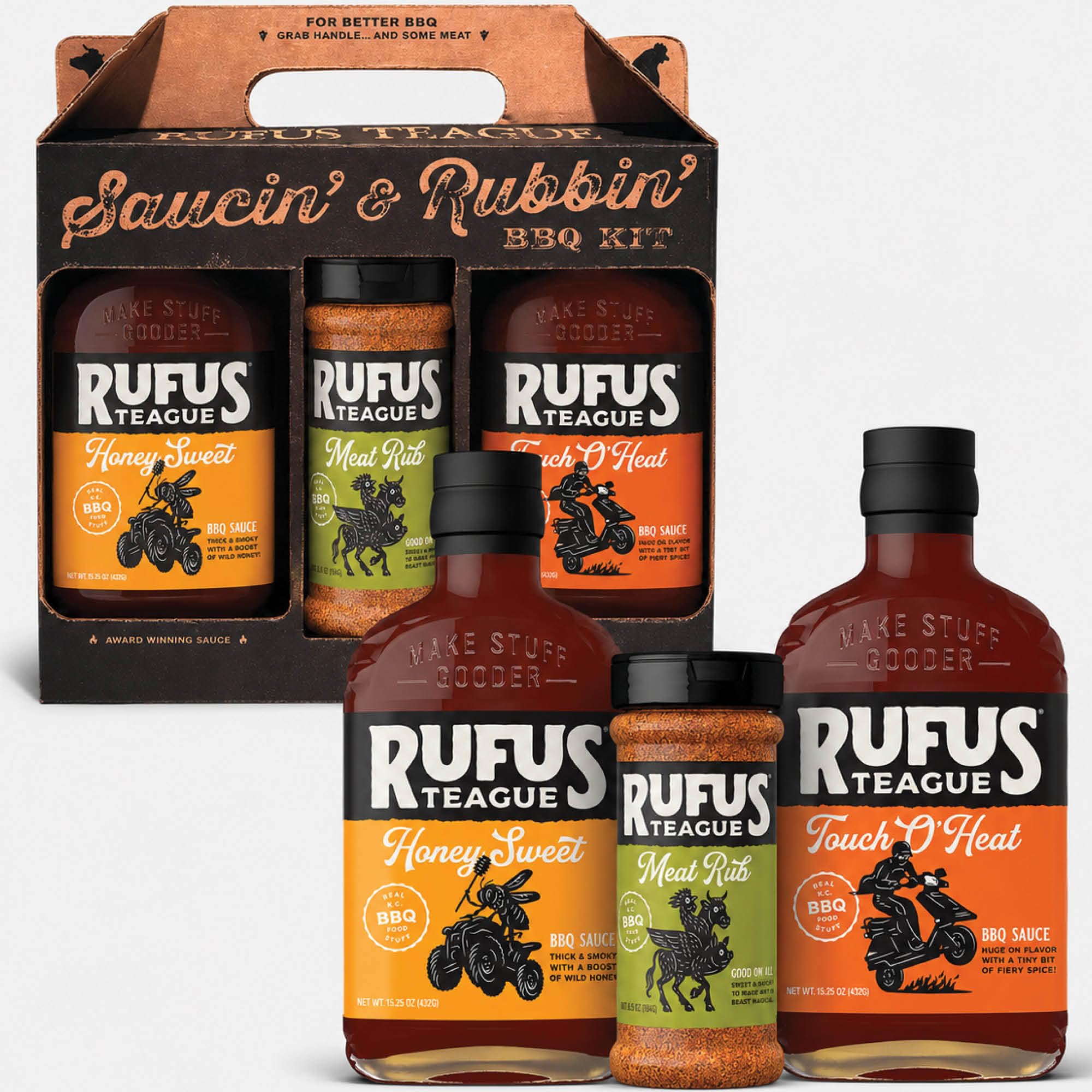 Rufus Teague BBQ Sauce and Rub Cooking Gift Set, Saucin' & Rubbin' 3pk Tote