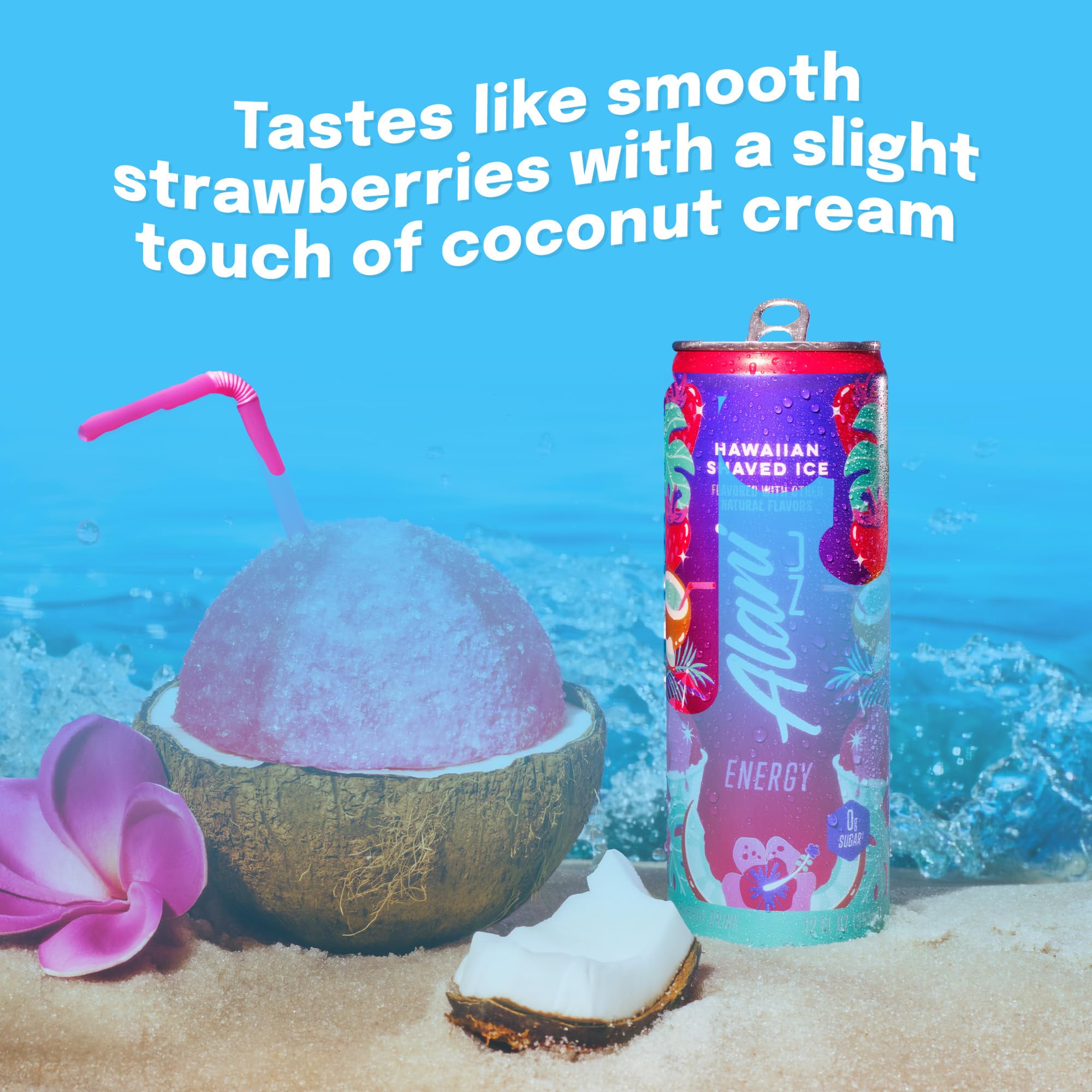 Alani Nu HAWAIIAN SHAVED ICE, Sugar Free, Low Calorie Energy Drinks, 200mg Caffeine, Biotin, B Vitamins, Zero Sugar, 10 Calories, 12 Fl Oz Cans, 24