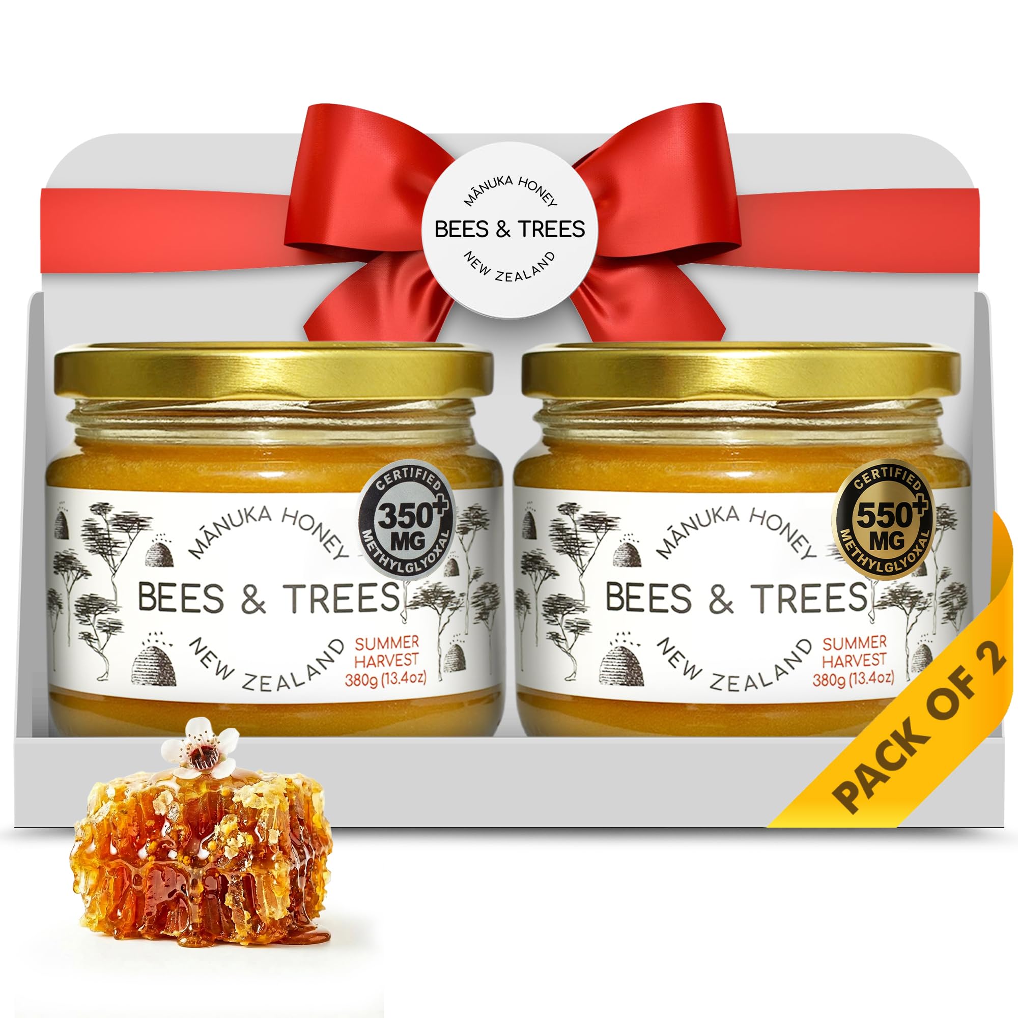 Bees & Trees New Zealand Manuka Honey - 550+ & 350+ MGO - Pure, Unpasteurized Monofloral Premium Superfood Raw Honey, Daily Wellness & Vitality