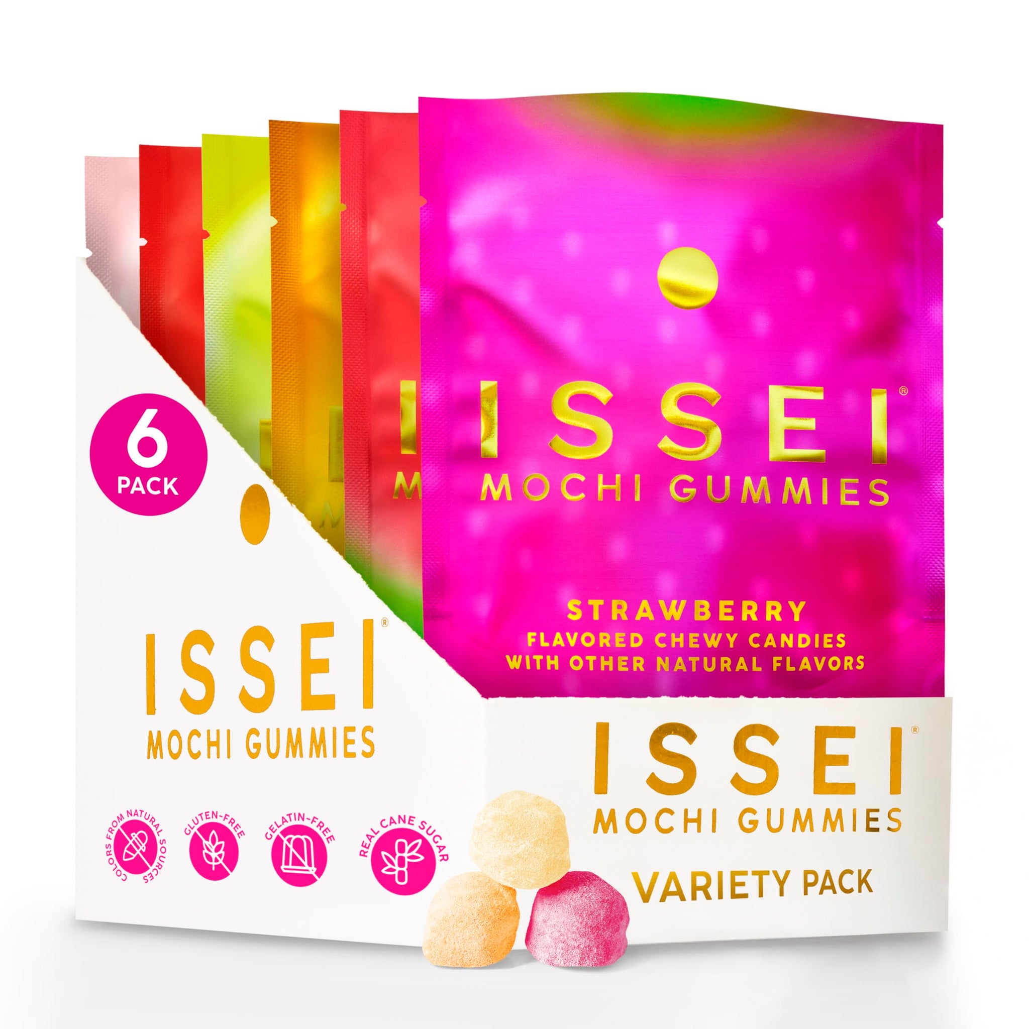 ISSEI Mochi Gummies Variety Pack| Dye-Free Candy with Colors from Natural Sources | Gelatin-Free | Plant-Based | Non-GMO | Real Sugar | Award-Winning
