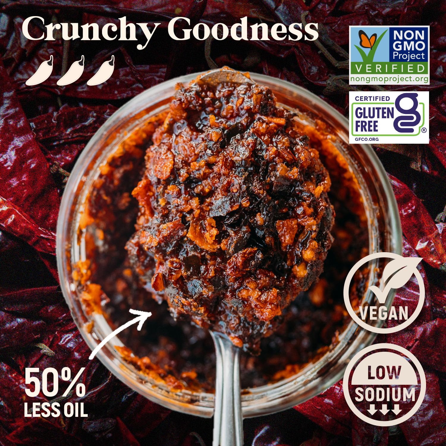 Homiah Sambal Chili Crunch, 6oz - Less Oil Low Sodium Gluten Free, Sambal Oelek Chili Paste, Crispy Hot Crunch Topping - Spicy