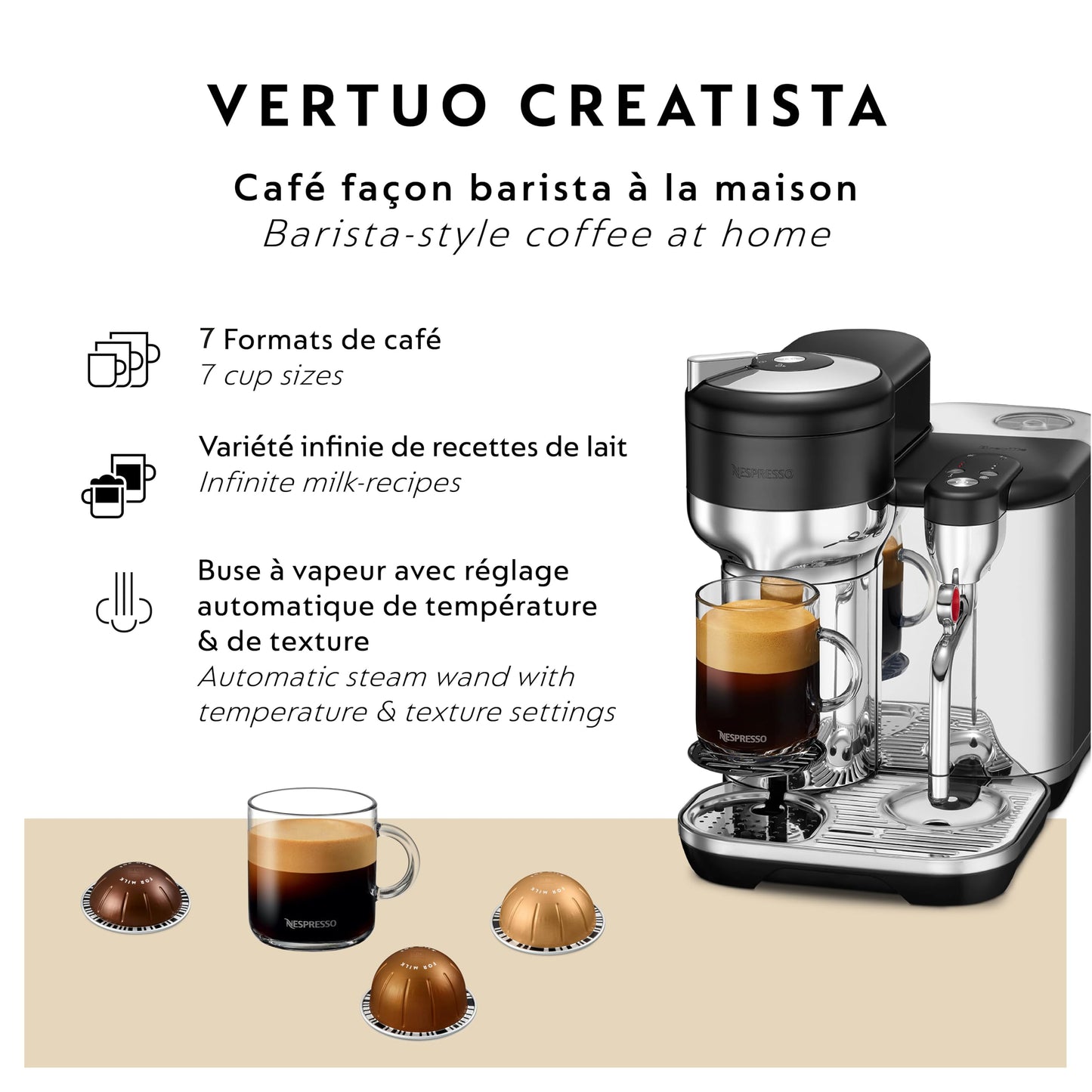 Nespresso Vertuo Creatista Coffee and Espresso Maker by Breville, Black Truffle