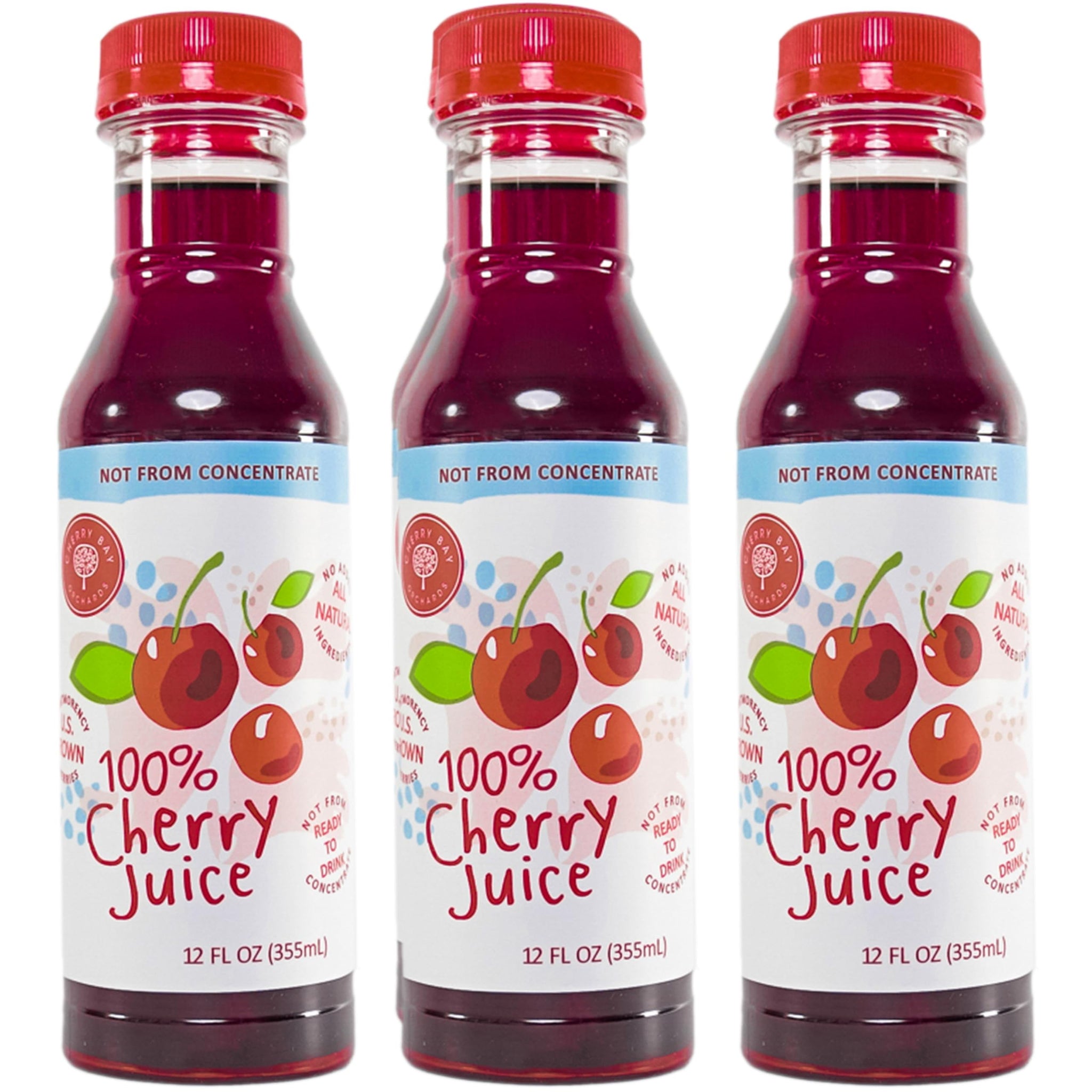 Cherry Bay Orchards Montmorency Tart Cherry Juice - (3 pack - 12oz Bottles) - 100% Domestic, All Natural Ingredients, No Added Sugar, Gluten-Free, GMO