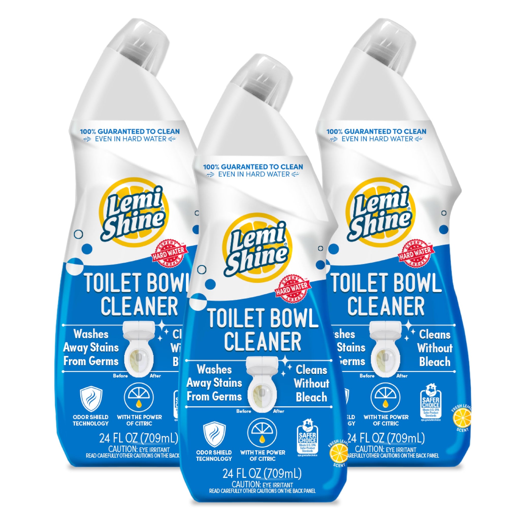 Lemi Shine Toilet Bowl Cleaner - Bleach-Free Toilet Cleaner - Removes Tough Stains and Odor - 24 fl oz (3 Pack)