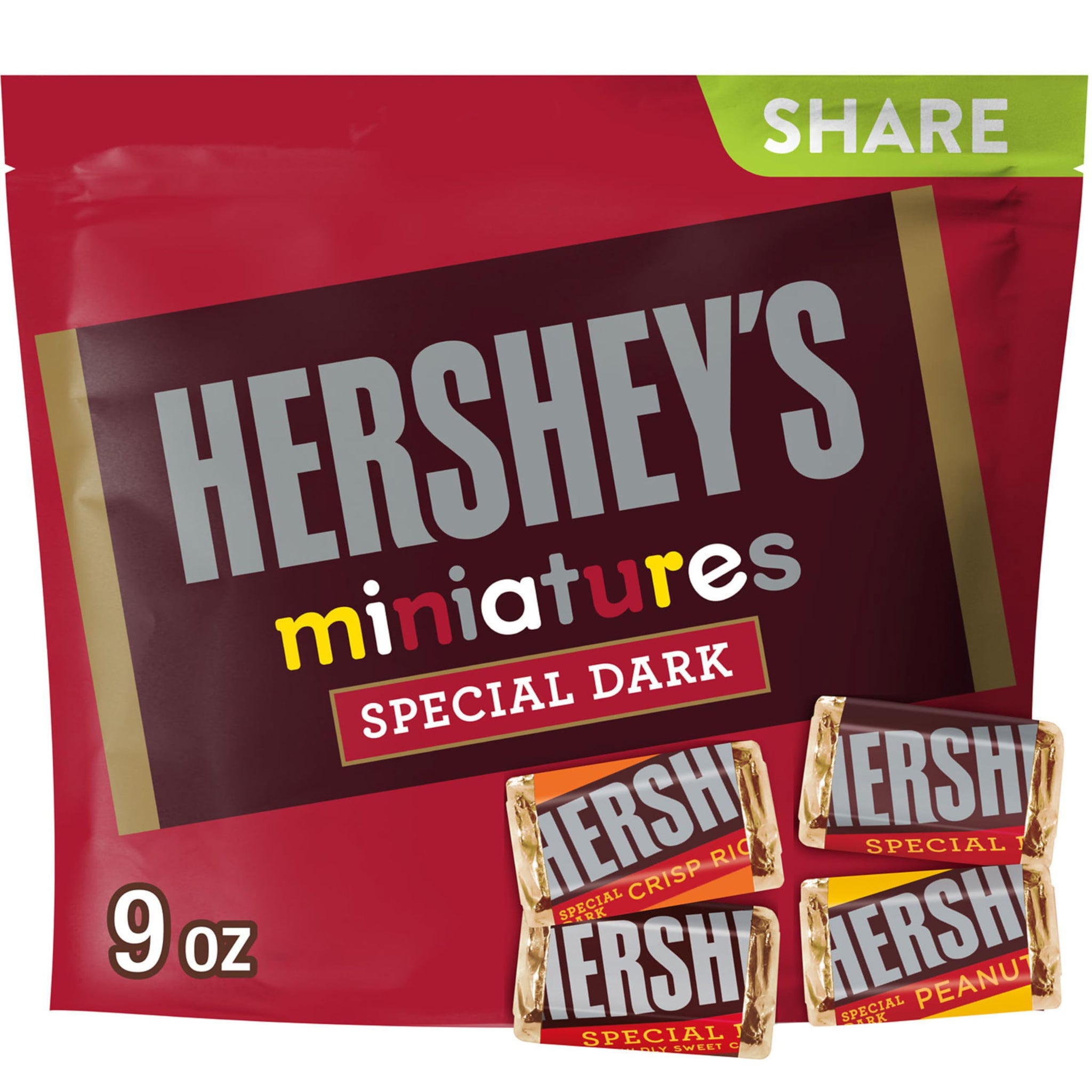 Hershey's Special Dark, Miniatures Assorted Chocolate Candy Share Pack, 9 Ounce