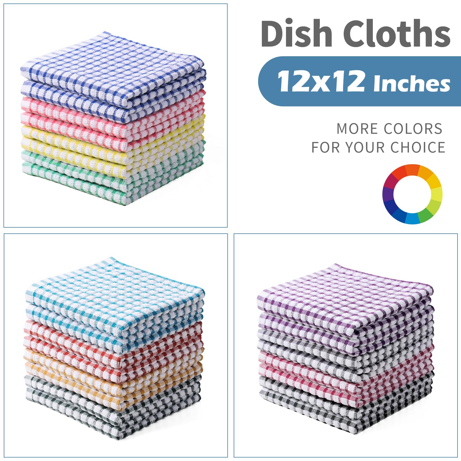 Oeleky Dish Cloths for Kitchen Washing Dishes, Super Absorbent Dish Rags, Cotton Kitchen Dish Towels Pack of 8, 12x12 Inches