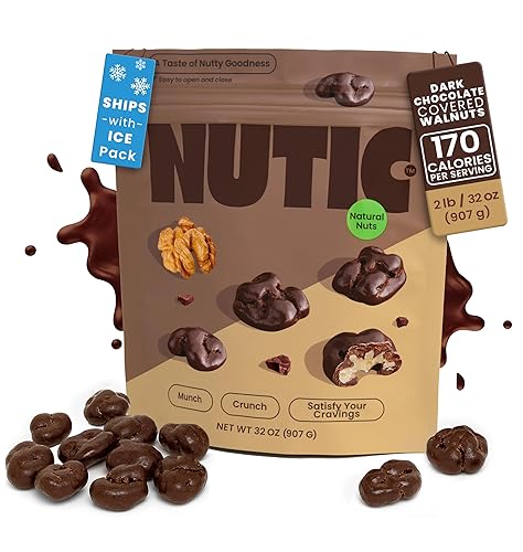 Nutic Dark Chocolate Covered Walnuts - 2 Lb, Premium Roasted Walnuts Drenched in Rich Dark Chocolate, Irresistible Gourmet Treats for Snacks & Gifts