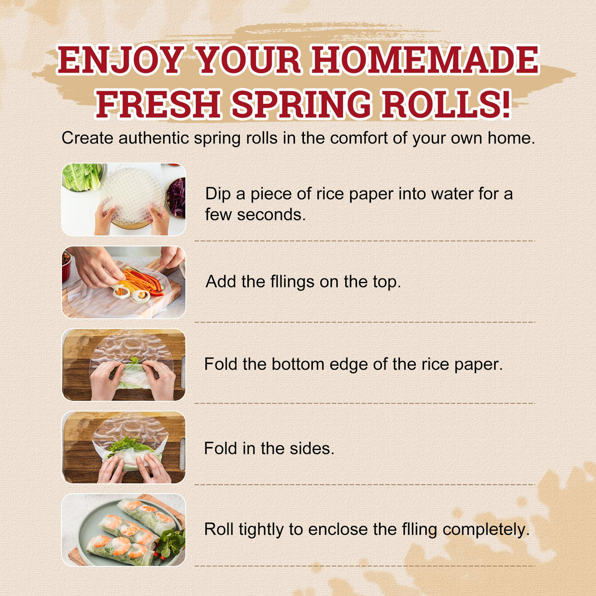 52USA Rice Paper, 1 Pack 34 Sheets, Spring Roll Wrappers & Dumplings