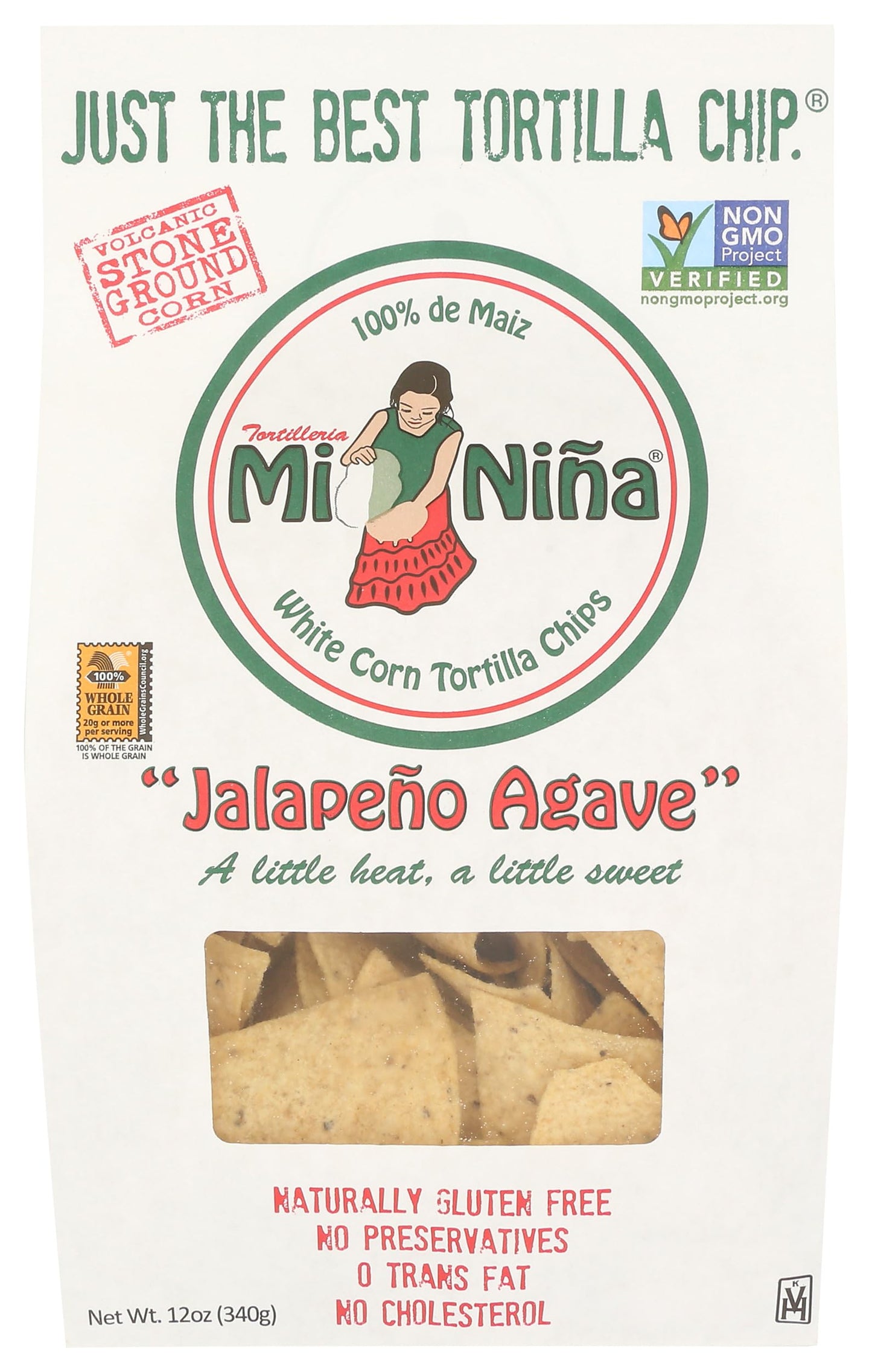 Tortilleria Mi Nina, Chip Tortilla Jalapeno Agave, 12 Ounce