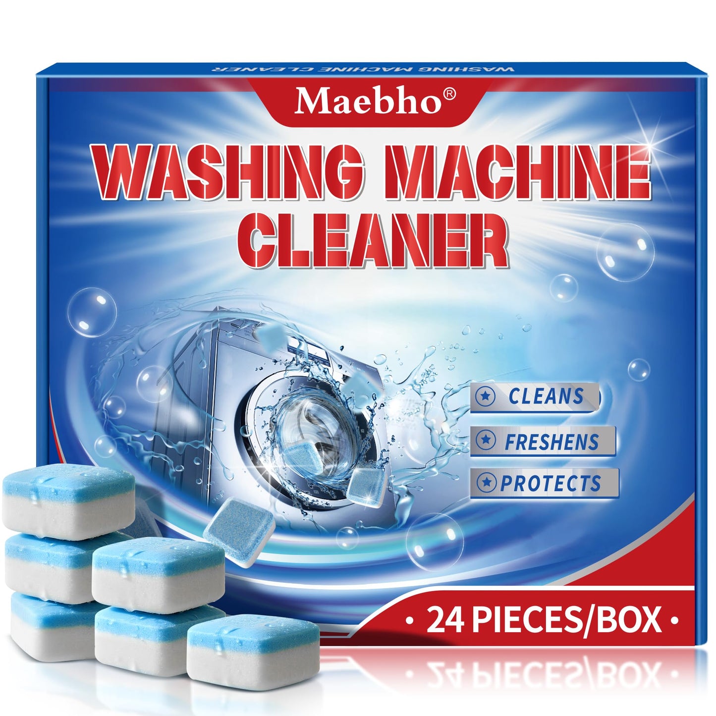 Washing Machine Cleaner Tablets 24 Pack - Deep Cleaning & Descaler for HE Front Load & Top Load Washers, Removes Odor, Residue & Pet Hair, Septic