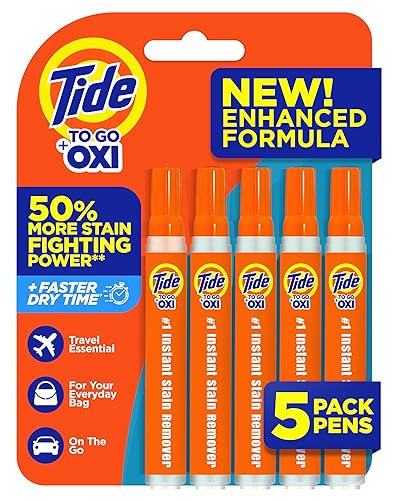Tide Stain Remover for Clothes, Tide To Go Pen, Instant Stain & Spot Remover for Clothes, Travel & Pocket Size, 5 Count (Pack of 1) (Packaging May