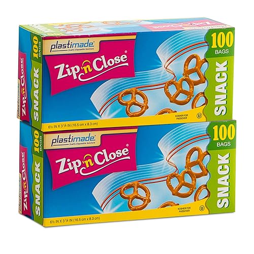 Plastimade Zip'n'Close Disposable Plastic Resealable Snack Bags, 200 Bags, Premium Seal, Great for Home, School, Office, Traveling, Snacks, Food Prep