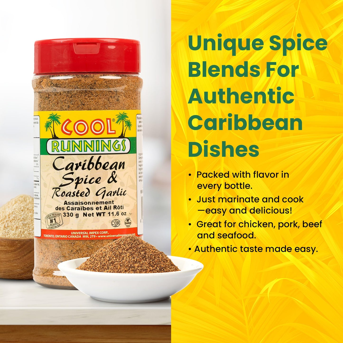 Cool Runnings Caribbean Spice & Roasted Garlic 330g - Used for Grilling, Roasting, and Marinating Meats, Seafood, and Vegetables, Perfect