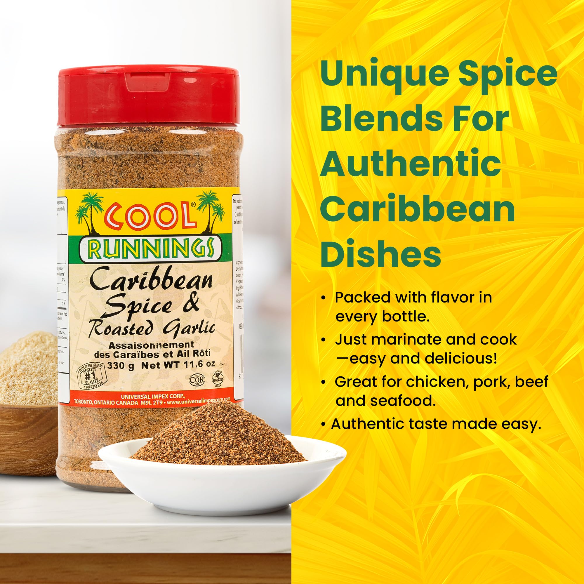 Cool Runnings Caribbean Spice & Roasted Garlic 330g - Used for Grilling, Roasting, and Marinating Meats, Seafood, and Vegetables, Perfect