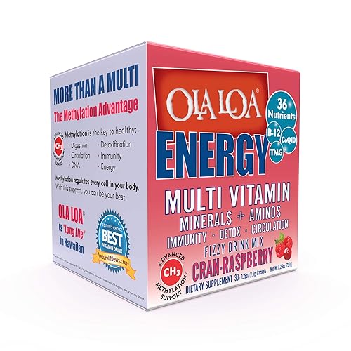 Ola Loa Energy Cran-Raspberry Multi Vitamin Drink Mix - Amino Energy Powder, Gluten Free, Detox, Dairy Free, Caffeine Free - Drink Your Vitamins