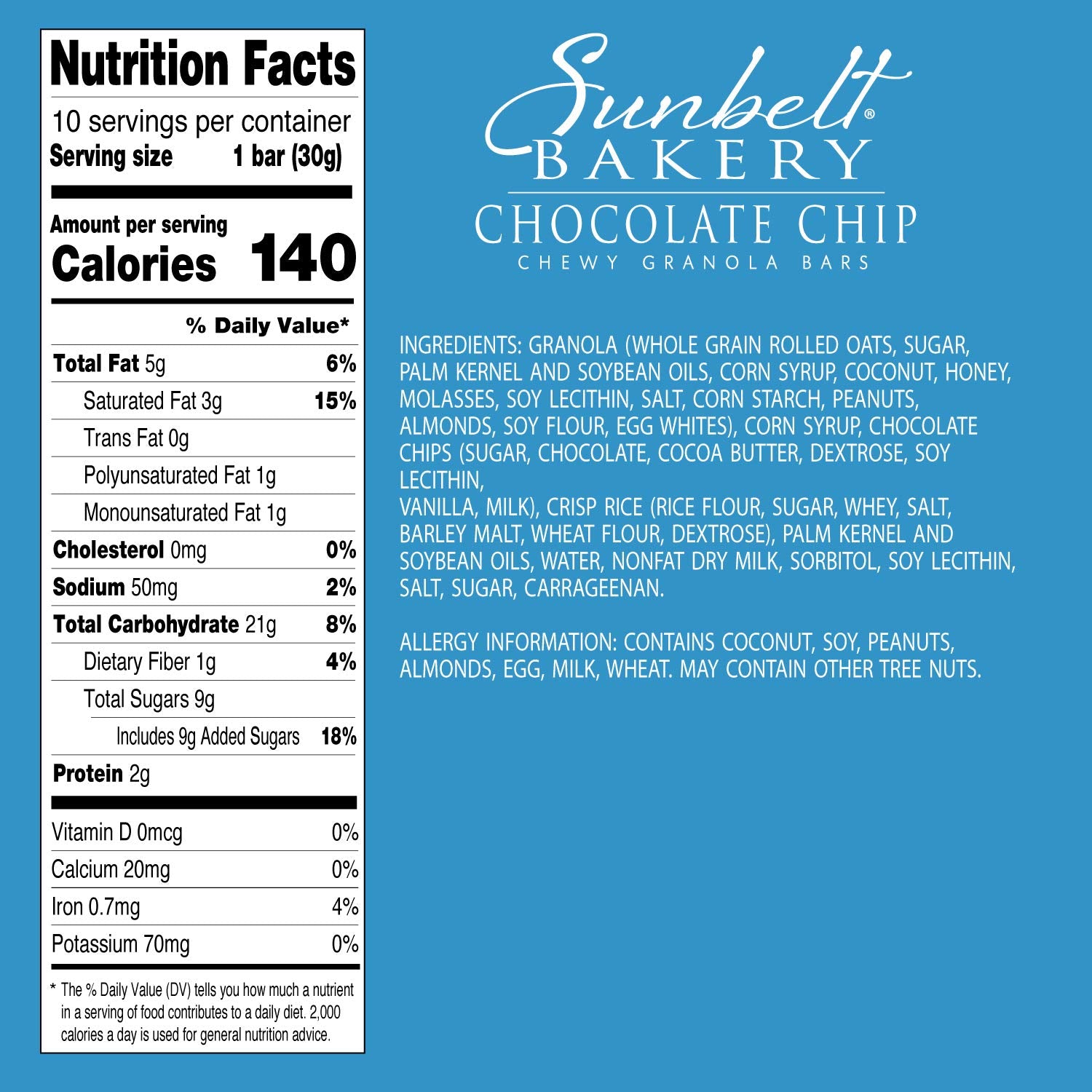 Sunbelt Bakery Chocolate Chip Chewy Granola Bars, 50 - 1.0 OZ Bars (5 Boxes)