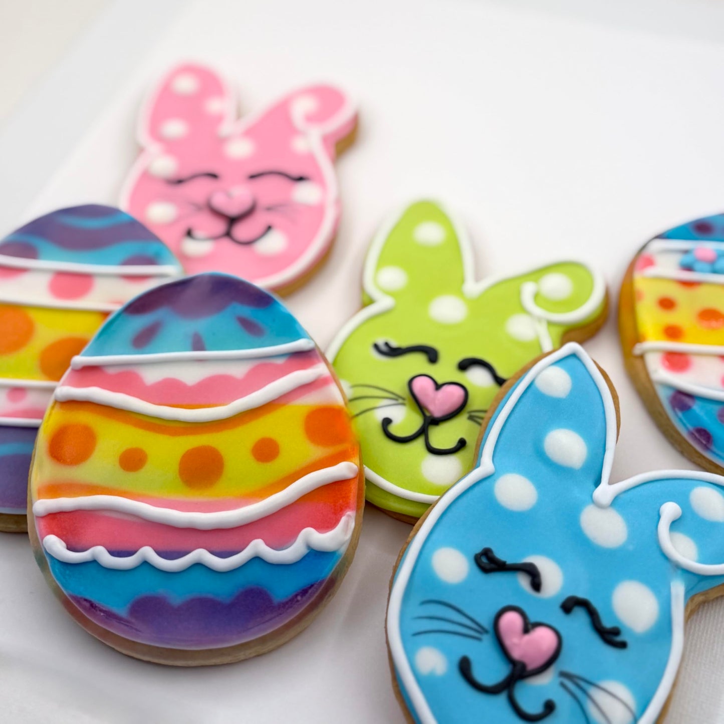 Easter Bunny and Egg Cookies- 6 Decorated Shortbread Bunnies and Eggs Individually Wrapped With Bow by BakersDozenToGo