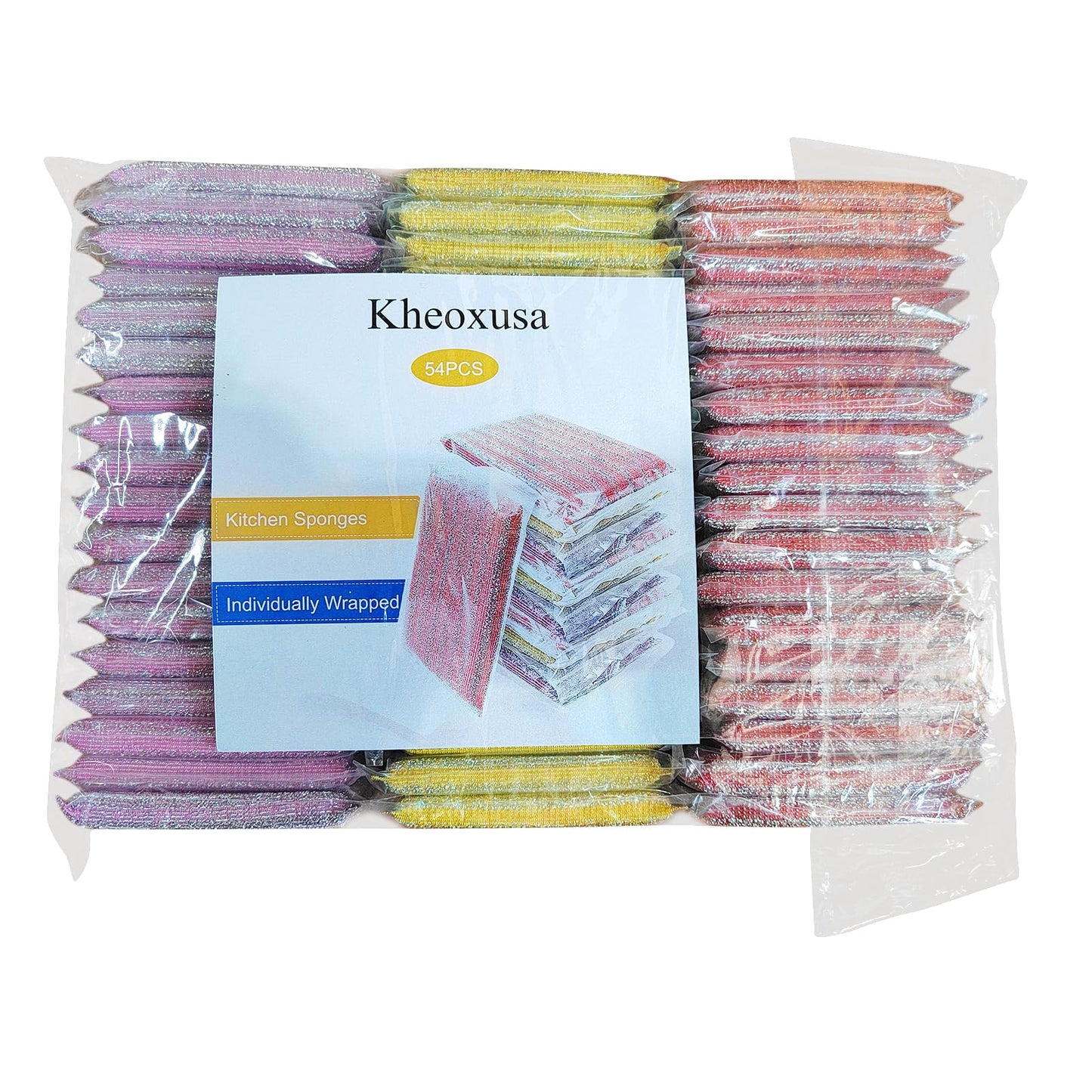 Kheoxusa Individually Wrapped Sponges, 54 Pack Sponges Individually Wrapped, Individually Wrapped Kitchen Sponges for Home Kitchen Scrub Dish Dishes