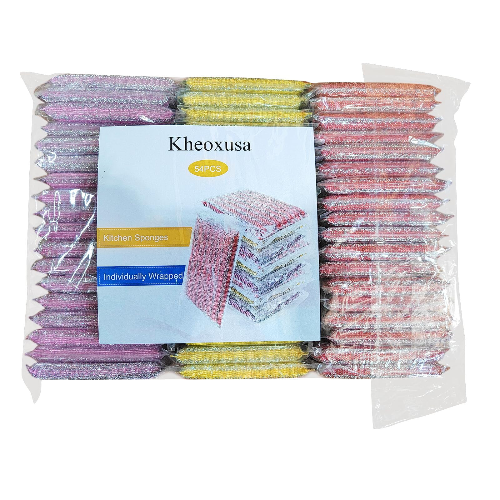 Kheoxusa Individually Wrapped Sponges, 54 Pack Sponges Individually Wrapped, Individually Wrapped Kitchen Sponges for Home Kitchen Scrub Dish Dishes