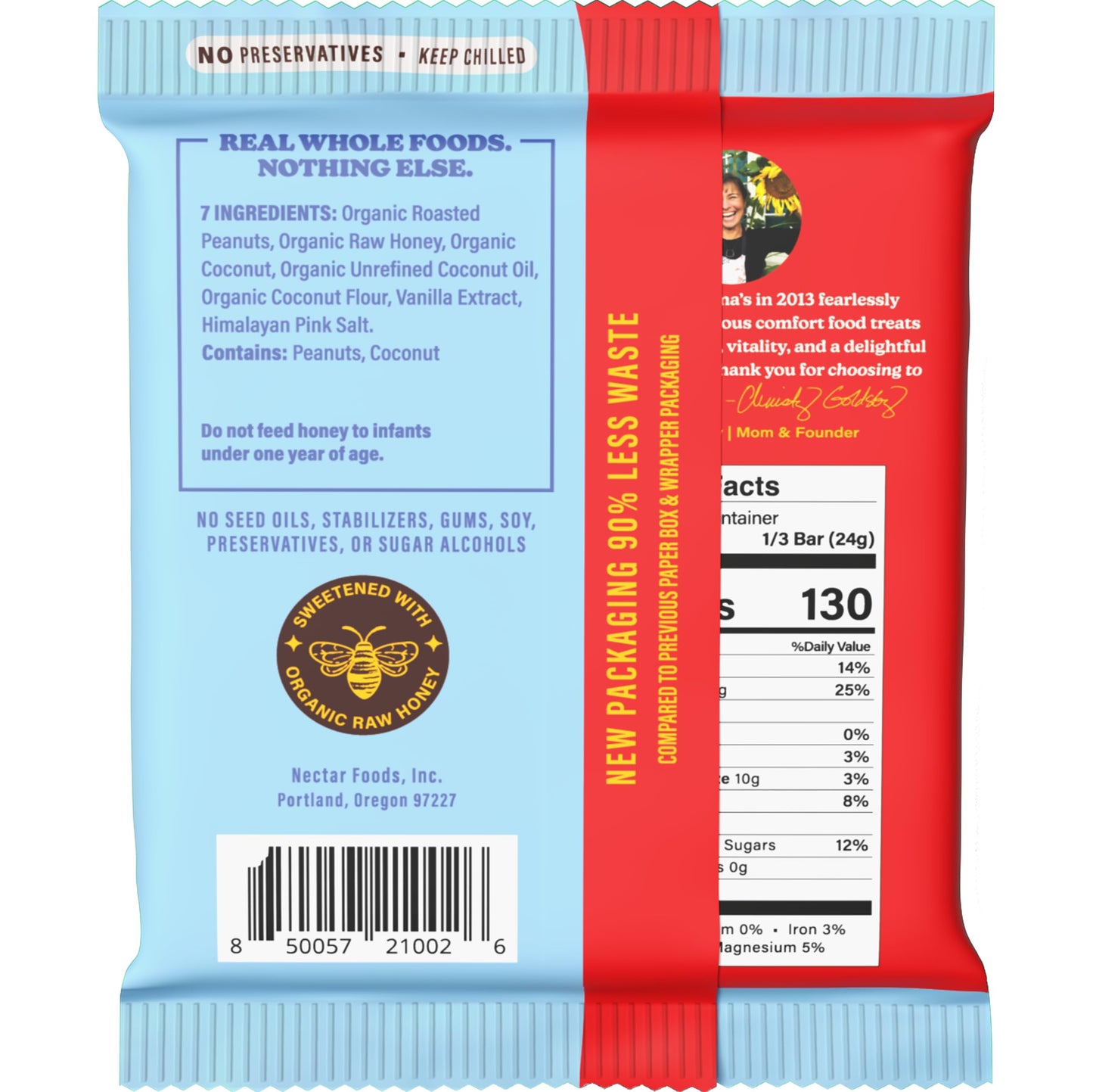 Honey Mama's, Peanut Butter Cookie Peanut Fudge Bar, NO Refined Sugar, Gluten Free, Dairy Free, Soy Free, NO Seed Oils, 2.5 Ounce, 3-Serving Bar