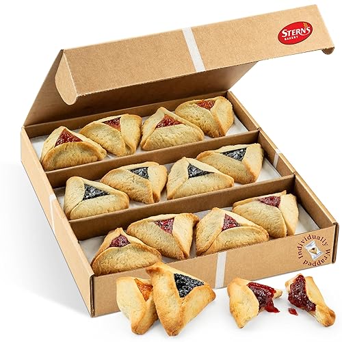 Hamentaschen Cookies Individually Wrapped [12 Count] Filled with Apricot, Prune & Raspberry Jam | Purim Gift Basket | Mishloach Manot for Mom, Dad