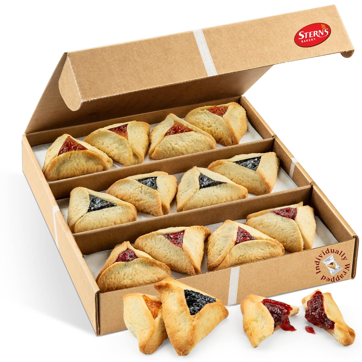 Hamentaschen Cookies Individually Wrapped [12 Count] Filled with Apricot, Prune & Raspberry Jam | Purim Gift Basket | Mishloach Manot for Mom, Dad