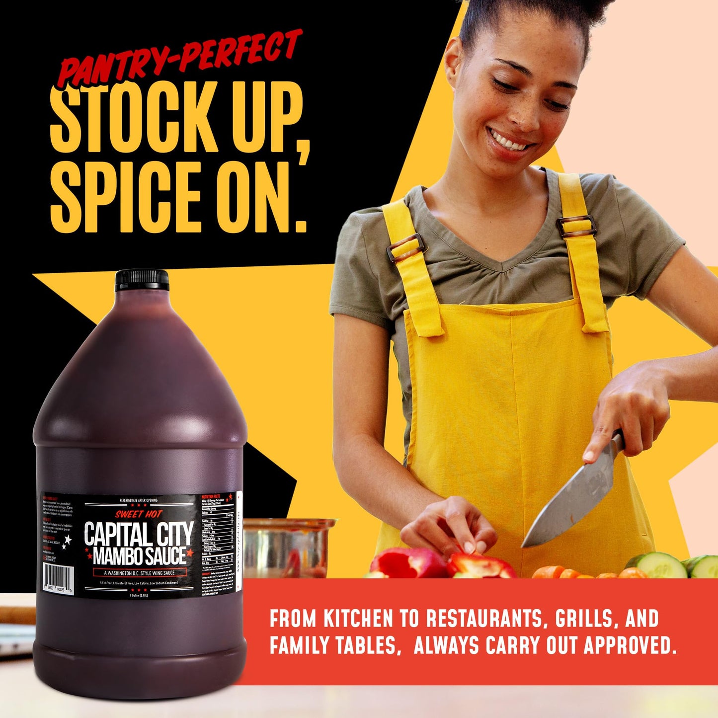 Capital City Mambo Sauce Sweet Hot, Washington DC Wing Sauces, Perfect Condiment for Wings Chicken Pork Beef Seafood Burgers Rice or Noodles, 128oz (1