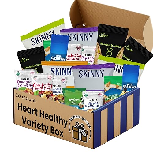 Heart Healthy Snacks Variety Pack - Nuts, Trail Mix, and Popcorn - Individually Wrapped Snack Box for Adults On-the-Go - 30 Count Assembled by Bussin
