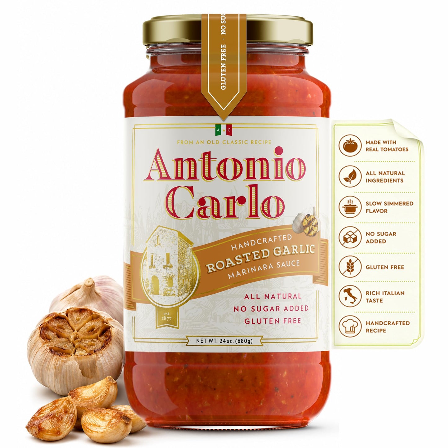 NEW! Antonio Carlo Authentic Italian (3 Generations) Handmade Gourmet Marinara Sauce - FRESH, No Preservatives, Vegan Marinara Spaghetti & Pasta Sauce