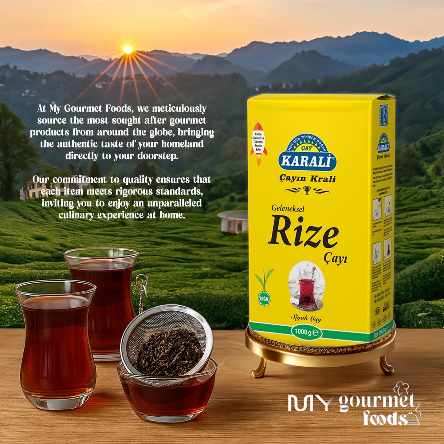 KARALI Rize Turkish Black Tea - 1000g Loose Leaf - Smooth and Rich Flavor from Rize Region - with My Gourmet Food Steel Tea Mesh Ball - Resealable