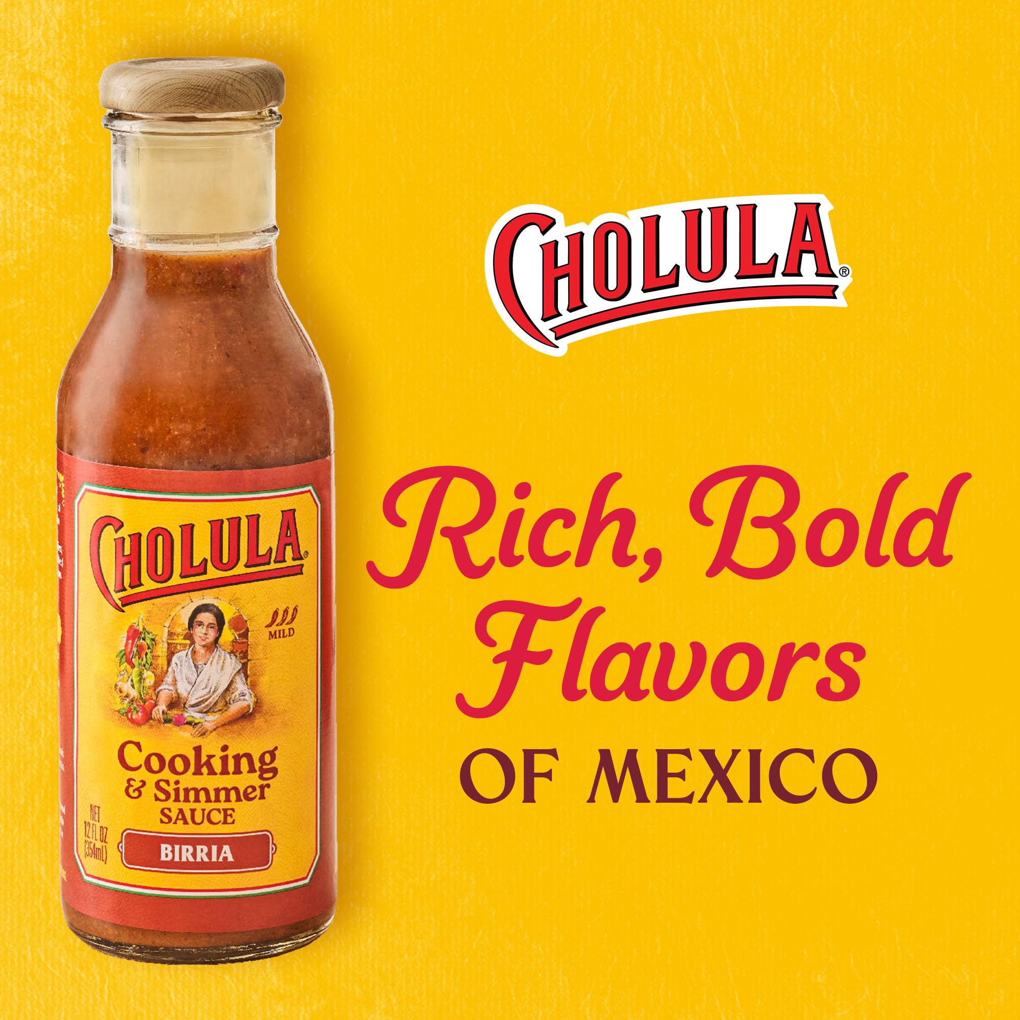 Cholula Cooking & Simmer Sauce, Birria, For Birria Tacos, Slow-Cooked Beef, Stew, Quesadillas and More, 12 fl oz