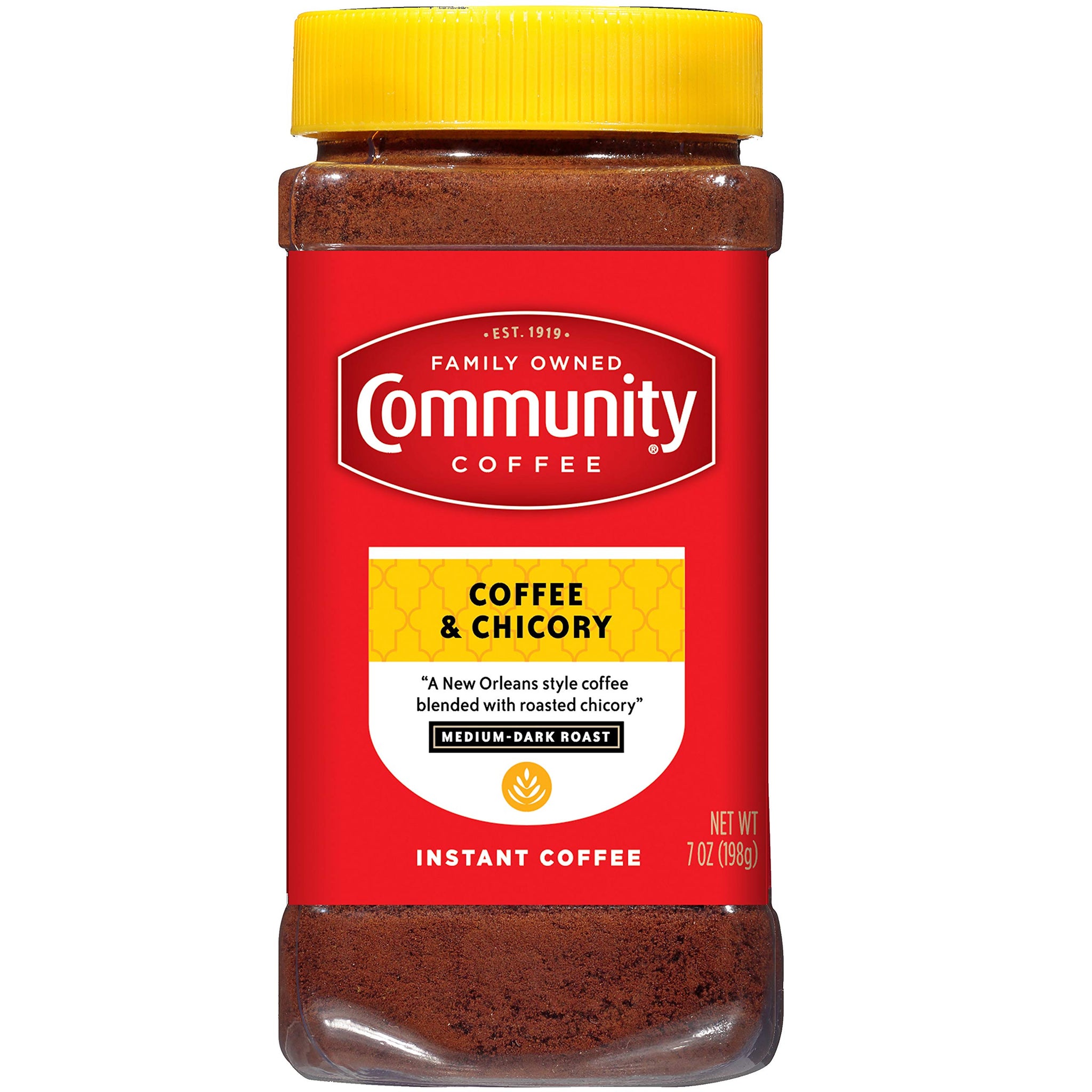 Community Coffee and Chicory Medium Dark Roast Premium Instant 7 Oz Jar (4 Pack), Full Body Rich Flavorful Taste, 100% Select Arabica Beans