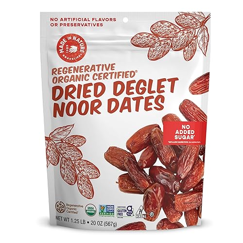 Made In Nature Organic Dried Deglet Noor Dates, 20 Ounce (Pack of 1) - Vegan Snack, Non-GMO, Unsulfured, Gluten Free, Kosher