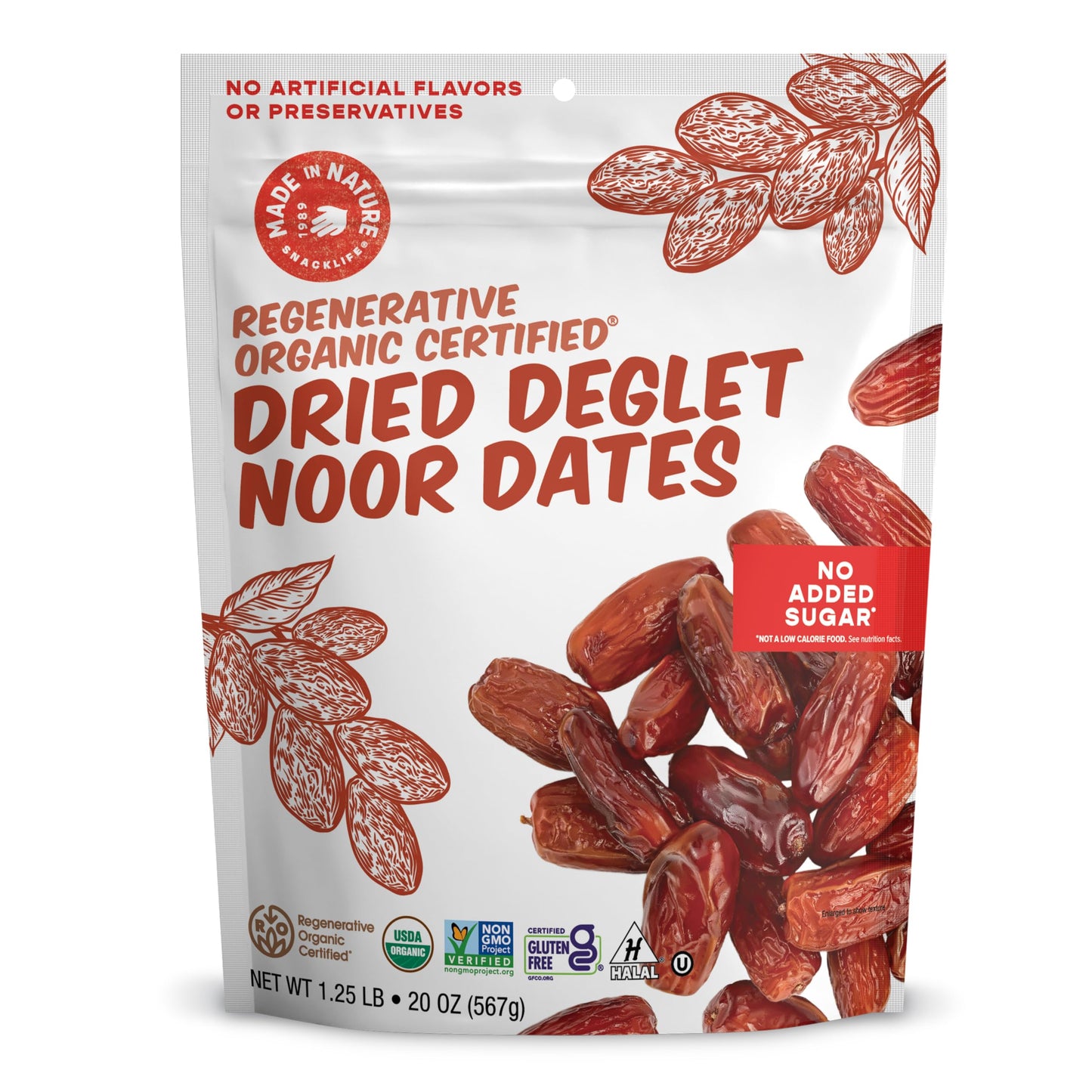Made In Nature Organic Dried Deglet Noor Dates, 20 Ounce (Pack of 1) - Vegan Snack, Non-GMO, Unsulfured, Gluten Free, Kosher