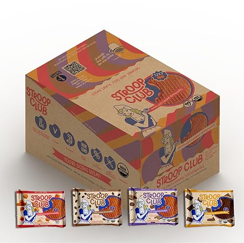 Stroop Club Caramel Delights Cookies | Organic Waffles and Plant Based | Vegan Healthy Snacks Stroopwafels - 12 x 2 Pack of Waffles Each