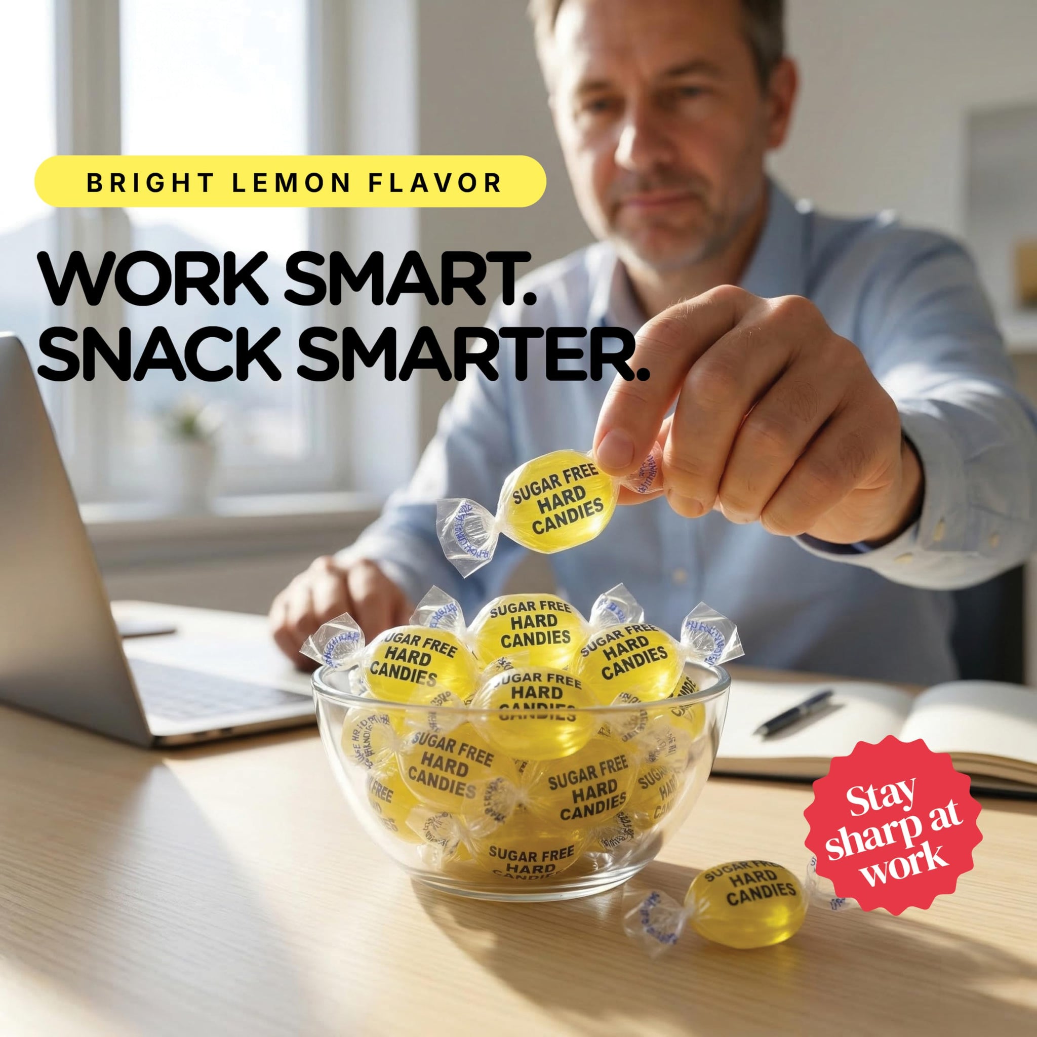 Sugar Free Lemon Drops Hard Candy, 1 lb. Bag, Individually Wrapped Lemon Candy, Sugarless Low Calorie Hard Candy, Perfect for Candy Dishes, Office