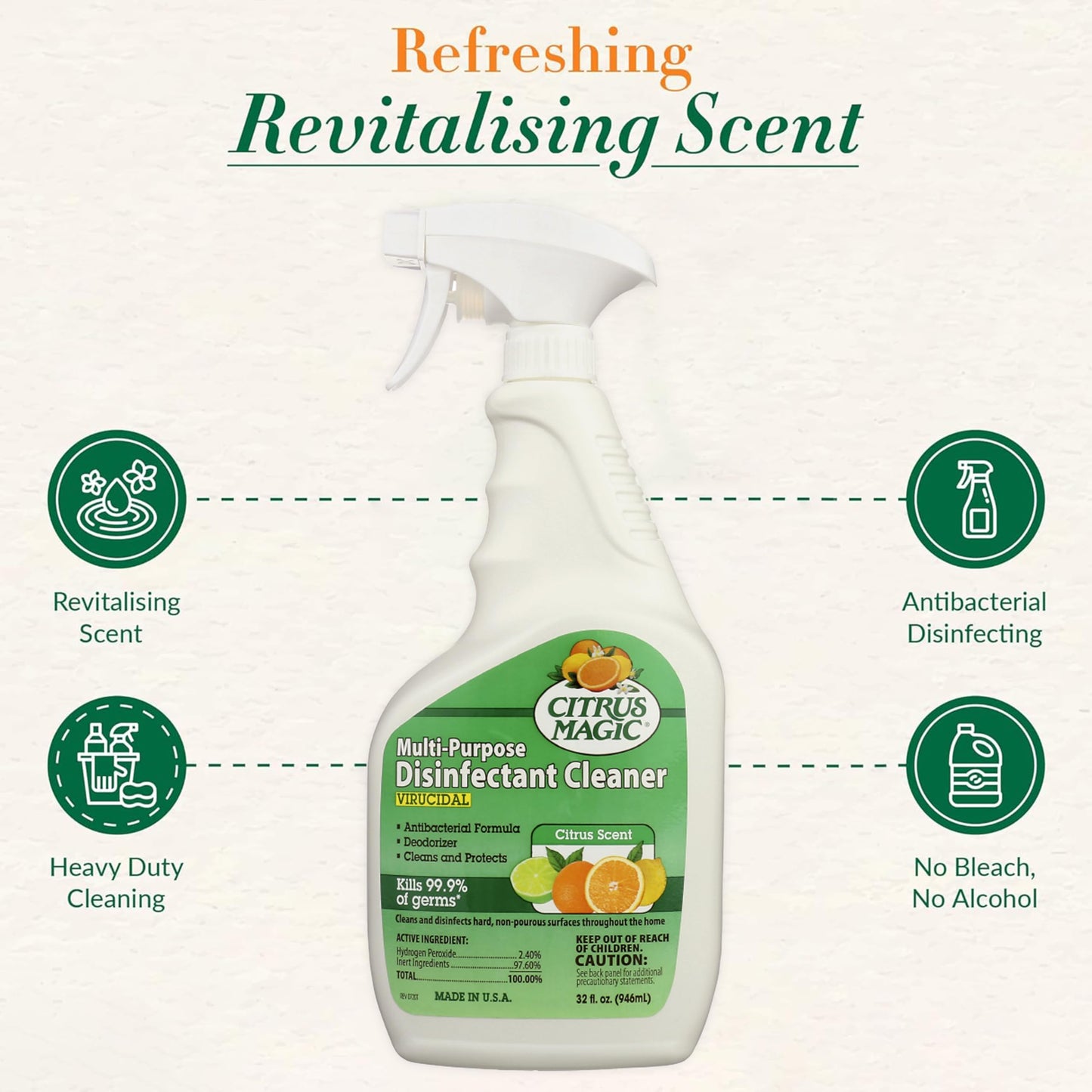 Citrus Magic Multi-Purpose Disinfectant Cleaner, Citrus, 32-Fluid Ounce, 613773093