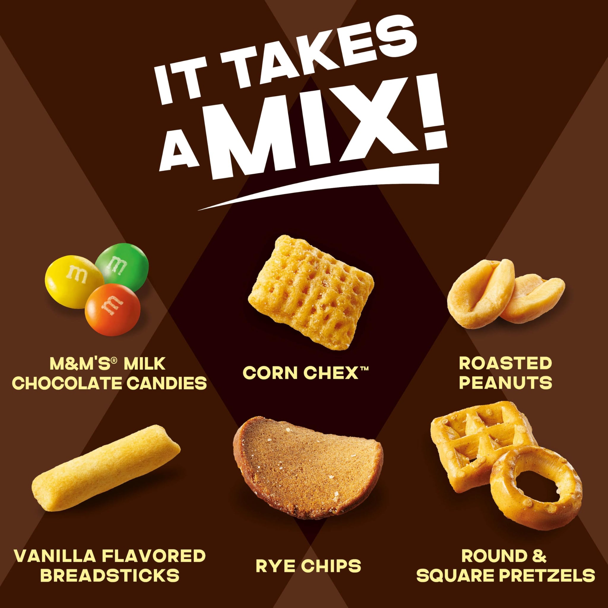Chex Mix Sweet and Salty Recipe Snack Mix, with M&Ms Milk Chocolate Candies, Family Size, 13.5 oz