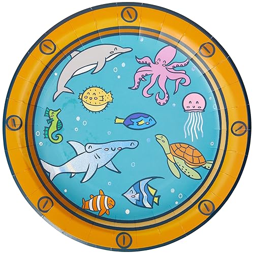 C.R. Gibson TW12-25638 Under the Sea Disposable Paper Dinner Plates, 10.25" Diameter, Multicolor, 8 Pieces