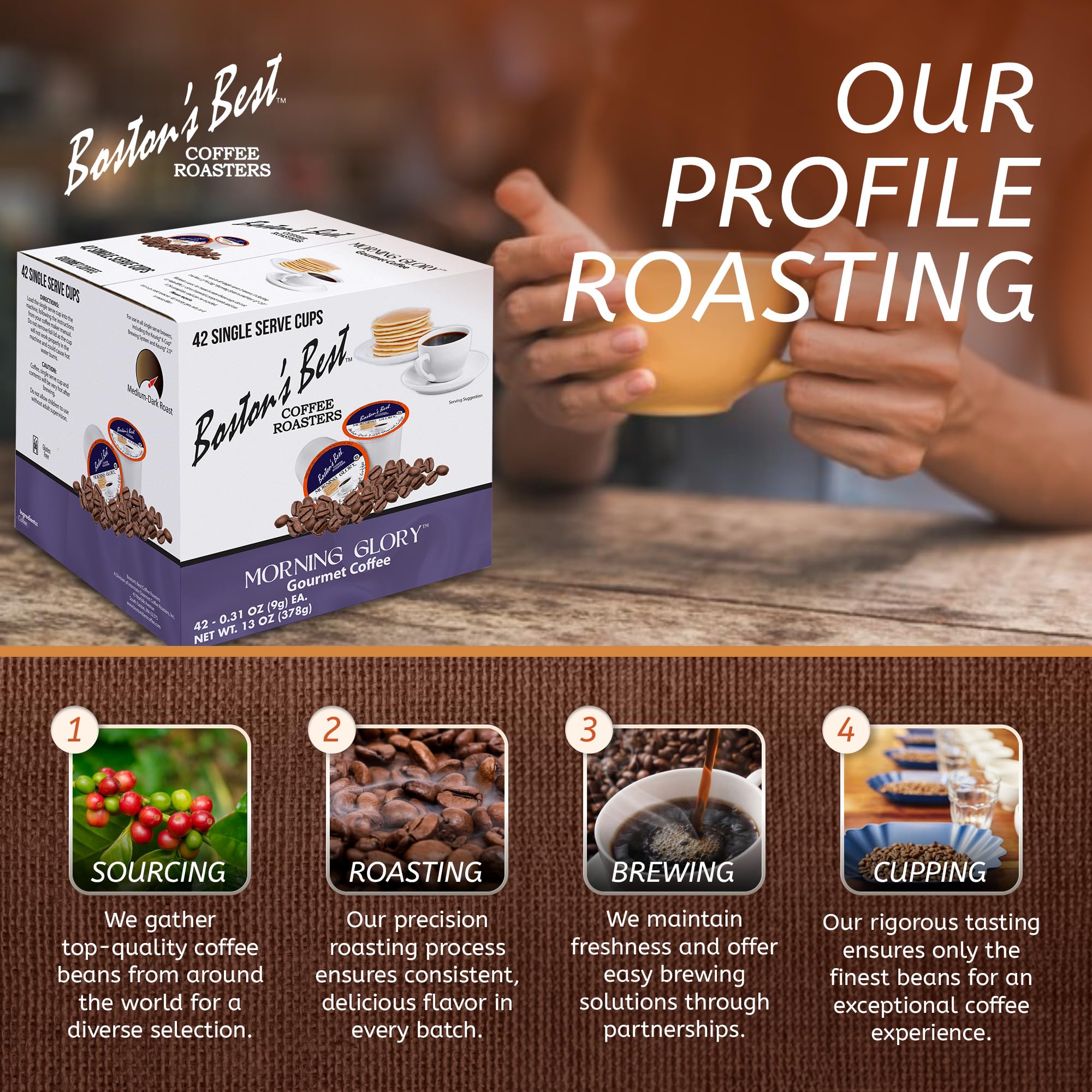 Boston’s Best Gourmet Coffee - Morning Glory Blend - Medium Dark Roast - Single Serve Coffee Pods, Compatible with Keurig Brewers - 42 Pods