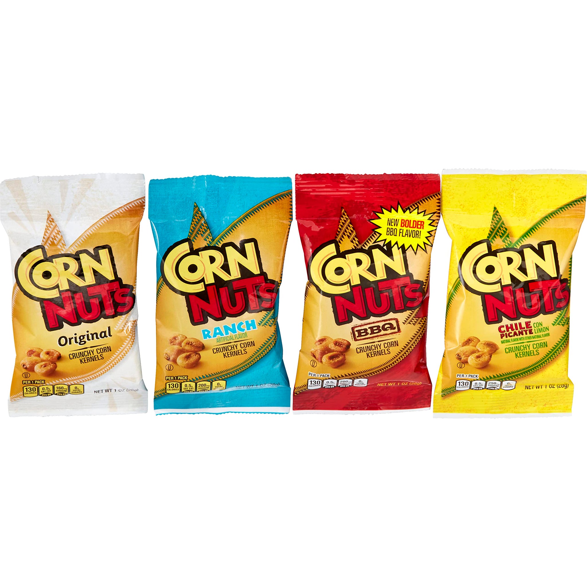 CORN NUTS Variety Pack, Crunchy Corn Kernels, Snack Box, Individual Packs, Snacks For Adults, Original, Ranch, BBQ, Chile Picante con Limon, 1oz